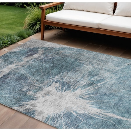Homeroots 10' X 14' Teal Blue Navy Blue And Gray Abstract Washable Indoor Outdoor Area Rug 582967