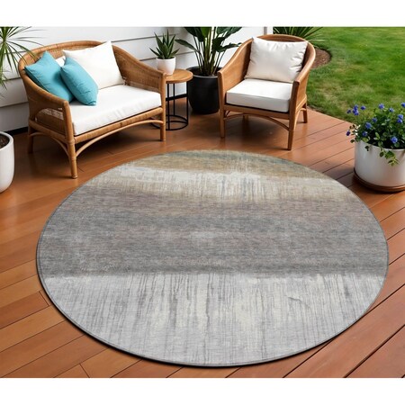 Homeroots 8' Taupe And Gray Round Abstract Washable Indoor Outdoor Area Rug 632067
