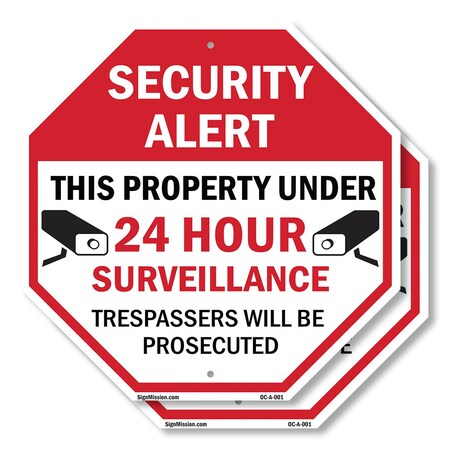 Signmission Security Alert This Property Under, 10 inch X 10 inch, Aluminum Metal Signs, 2PK OC-A-2PACK-10-1