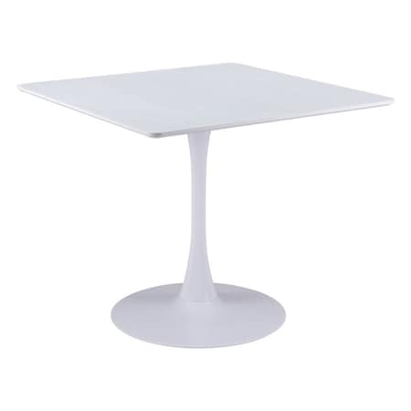 Homeroots 36" White Wood and Steel Pedestal Base Square Dining Table 571411