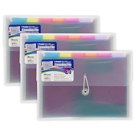 Bazic Products Rainbow 7-Pocket Letter Size Poly Expanding File, 3PK 3164