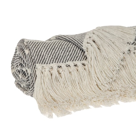 Homeroots Gray Woven Cotton Striped Throw Blanket 478682