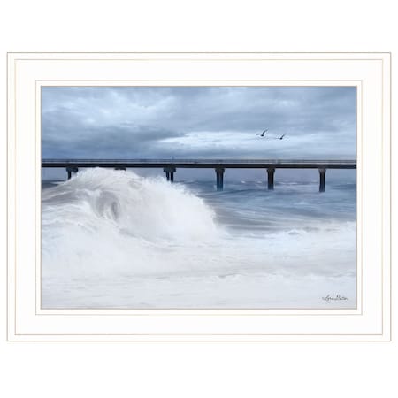 Homeroots Blue Waves 1 White Framed Print Wall Art 405036
