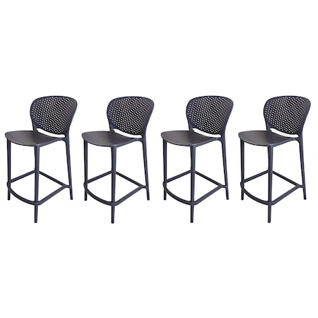 Homeroots Set of Four 30" Dark Gray Heavy Duty Plastic Low Back Bar Height Bar Chairs, 4PK 555084