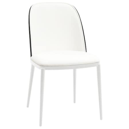 Leisuremod Tule Dining Side Chair with Leather Seat and White Powder-Coated Steel Frame, Black/White TWCBL18W