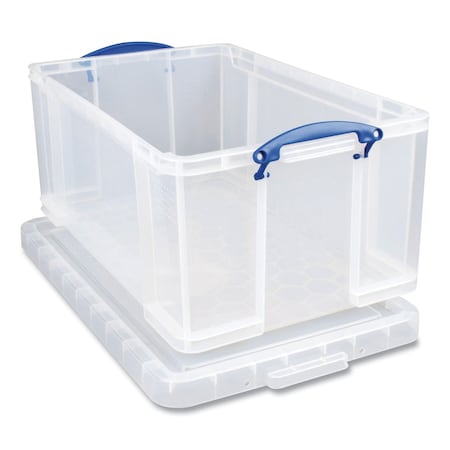 Really Useful Box Snap-Lid Storage Bin, 16.9 gal, 17.31in x 28in x 12.25in, Clear/Blue 64CCB