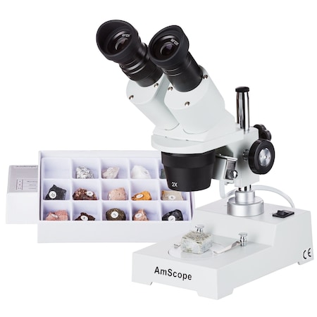 Amscope SE303 Compact Multi-Lens Binocular Stereo Microscope 20X-40X on Metal Pillar Stand w/Reverse Angled SE304R-P-RK15