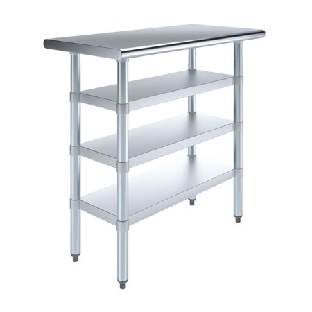 Amgood 18in D x 36in L Stainless Steel Table, Three Undershelves AMG WT-1836-3SH-Z