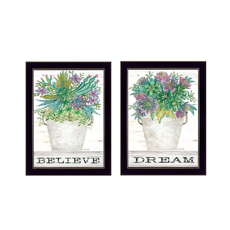 Set Of Two Succulents Dream and Believe Black Framed Print Wall Art, 2PK
