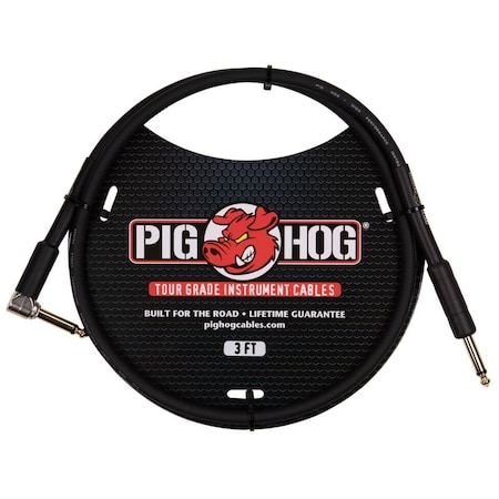 Pig Hog 3-Feet 1/4-in - 1/4-in Right Angle 8mm Inst. Cable PH3R