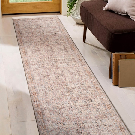 World Rug Gallery Terracotta Floral Washable Rug - Allover Pattern, Flat Pile 2 ft 6 in x 6 ft Runner WR175MULTI26X6