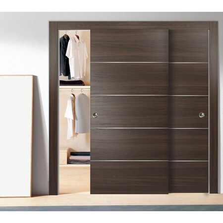Sartodoors Sliding Closet Bypass Doors with hardware, Planum 0020 Chocolate Ash, Sturdy Rails Moldings Trims H PLANUM0020DBD-CA-36