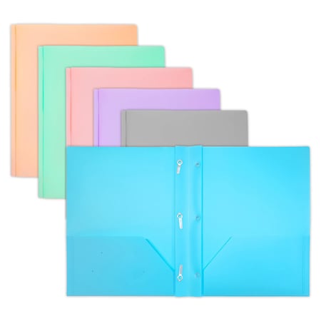 Bazic Products Two-Pocket Poly Portfolio with 3 Prongs, 6 Pastel Colors, 48PK 2141
