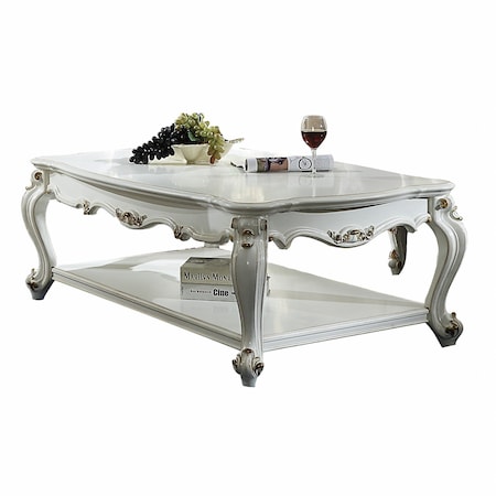 Homeroots 36" White Resin And Wood Coffee Table With Shelf 347444