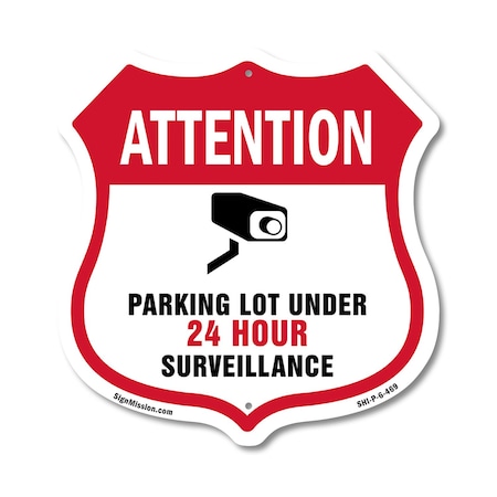 Signmission Video Surveillance Shield Sign Attention, 6 Inch X 6 Inch, Plastic Sign SHI-P-6-469