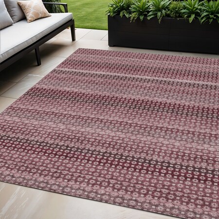 Homeroots 5' X 8' Red And Burgundy Striped Washable Indoor Outdoor Area Rug 610589