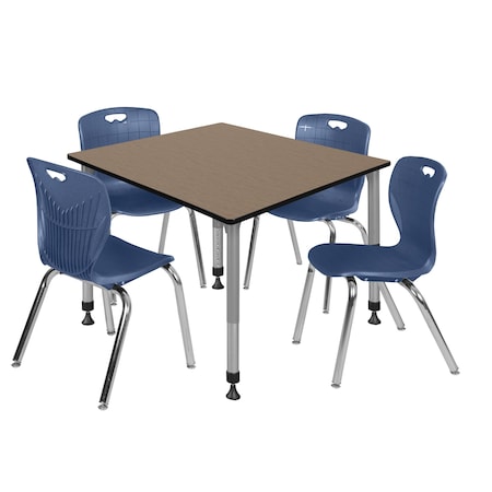 Regency Square Kee Adjustable Classroom Table W/ 4 Andy Stack Chairs, 48 in W, 48 in L, Noble Oak TB4848NOAPGY40NV