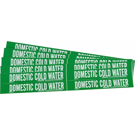 Brady Self-Adhesive Pipe Marker: DOMESTIC COLD WATER, 1.125in H x 7in W, Pack of 5 Each, 5PK 103548