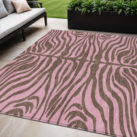 Homeroots 5' X 8' Brown And Pink Animal Print Washable Indoor Outdoor Area Rug 600667