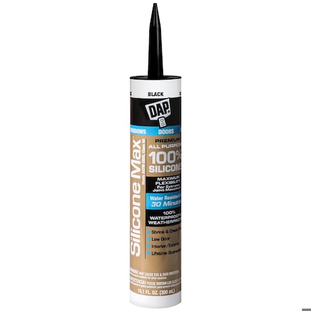 Dap Sealant, 10 oz, Cartridge, Black, Silicone Base, Silicone Max 7079808789