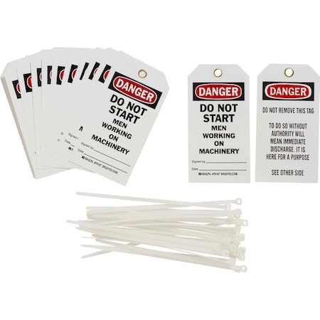 Brady Tags DO NOT START MEN WORKING ON MACHINERY Polyester 5.75 x 3  BK/RD/WH 25/PK, 25PK 76187