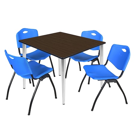 Regency Square Kahlo Breakroom Table W/ 4 M Stack Chairs, 48 in W, 48 in L, Neo Walnut TPL4848NWCM47BE