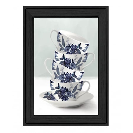 Homeroots Tea Tower Blue 2 Black Framed Print Kitchen Wall Art 408106