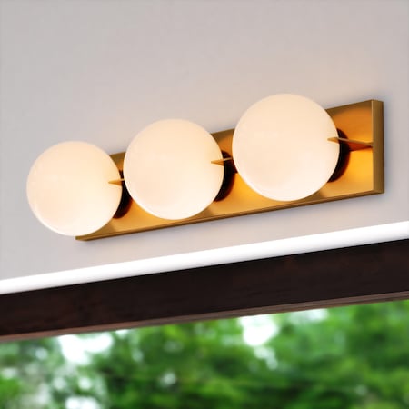Vaxcel Parkview 3 Light LED Gold Brass Mid-Century Modern Bathroom Vanity Wall Fixture White Glass W0450