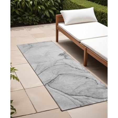 Homeroots 8' Runner Gray Abstract Washable Non Skid Indoor Outdoor Runner Rug 559371