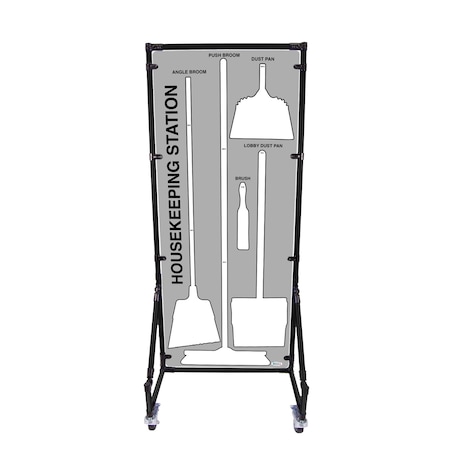 5S Supplies Housekeeping Shadow Board Broom Station V1, Gray / White Shadows, Kit + Stand HSB-V1-GRAY/WHITE-KIT-STAND