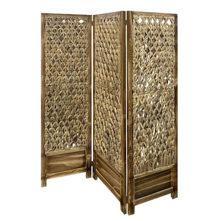Homeroots 67" Brown Folding Three Panel Screen Room Divider 348673
