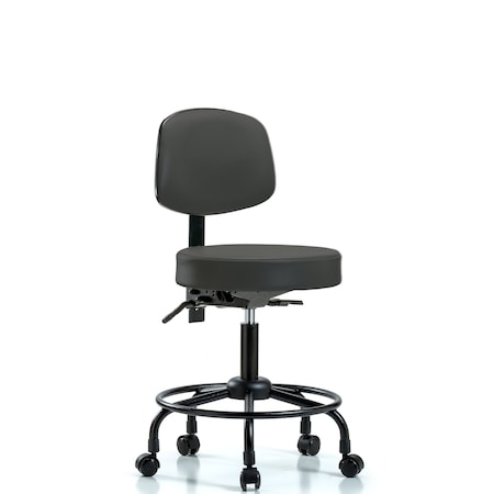 Blue Ridge Ergonomics Desk Stool, Vinyl, Bk, RT, Casters, Gry BR-VDHST-RT-T0-RC-8605