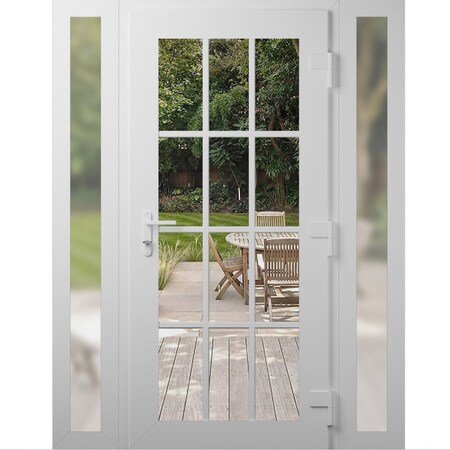 Vdomdoors Front Exterior Prehung Metal-Plastic Door Clear Glass / MANUX 8355 White Silk / Office Commercial a MANUX8355EXD-WS-W12+36+12xH80-LH-I