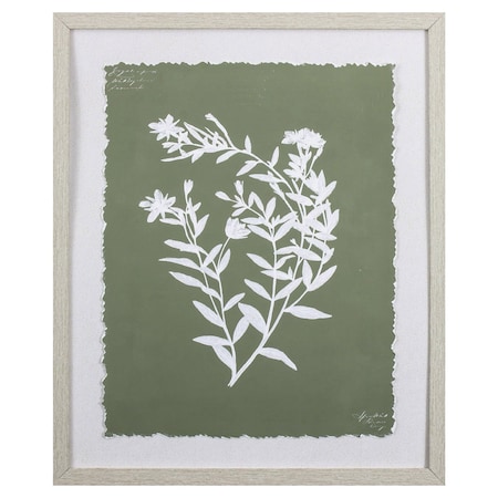 Homeroots Moss Green and White Botanical Flowers 3 Wall Art 395534