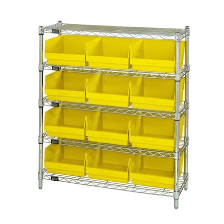 Quantum Storage Systems WIRE SHELVING UNIT WITH BINS YELLOW WR5-39-1236-209YL