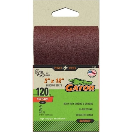 Gator Sanding Belt, 3 in W, 18 in L, 120 Grit, Fine, Aluminum Oxide Abrasive 3149