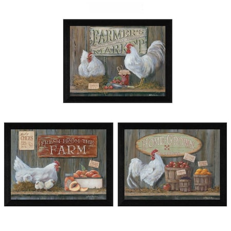 Set Of Three Farmers Market Black Framed Print Wall Art, 3PK