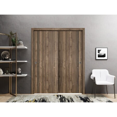 Sartodoors Sliding Closet Bypass Doors, Planum 0016 Walnut and Aluminum Strips, Sturdy Rails Moldings Trims Ha PLANUM0016DBD-WLN-8496