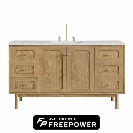 James Martin Vanities Laurent 60 in. Single Vanity, Light Natural Oak, w/ 3 CM Eternal Jasmine Pearl Silestone Top 545-V60S-LNO-FEJP