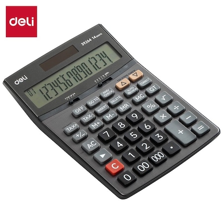 Deli Metal Desktop Calculator, Tax, 150-Step Check, Solar/Battery, Dark Grey, 10PK E39264