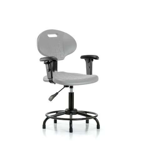 Blue Ridge Ergonomics Poly Chair - Desk Height with Adjustable Arms, Round Tube Base & Stationary Glides in Gray Poly TPDHCH-RT-A1-RG-GRY