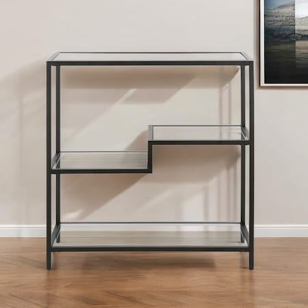 Homeroots 36" Black Metal And Glass Four Tier Etagere Bookcase 527567