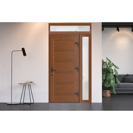 Vdomdoors Front Exterior Prehung Metal-Plastic Door, Manux 8111 Walnut, Side and Top Sidelite Transom, Office MANUX8111EXD-WLN-W36+12xH80+14-LH