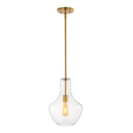 Jonathan Y Watts 10.5" 1-Light Mid-Century Modern Iron/Glass LED Pendant, Brass Gold/Clear JYL6400C