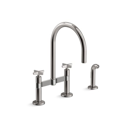 Kohler Billet Two-hole bridge kitchen sink faucet with side sprayer 28673-3-TT