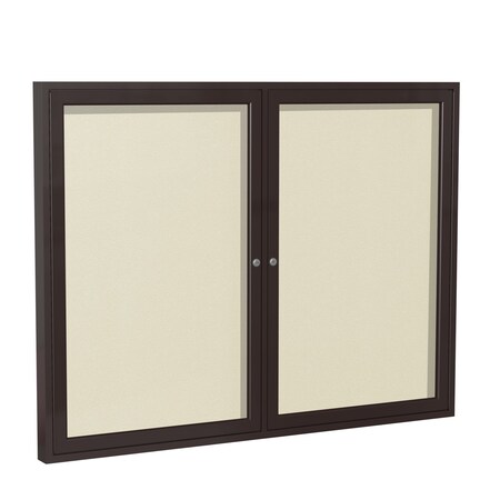 Ghent Indoor/Outdoor Enclosed Vinyl Bulletin Board, Bronze Aluminum Frame, 3'H x 4'W, 2 Door, Ivory PB23648VX-185