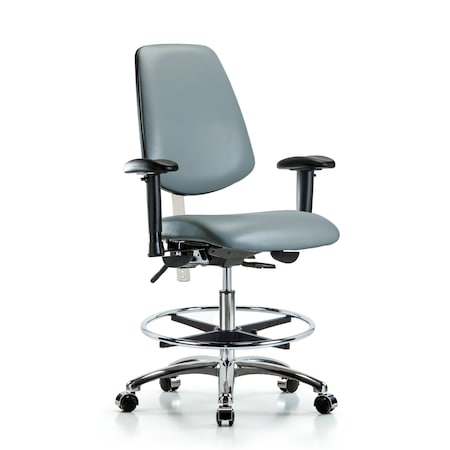 Blue Ridge Ergonomics Vinyl Clean Room Chair, Adjustable Arms BR-NCR-VMBCH-MB-CR-T1-A1-CF-CC-8822