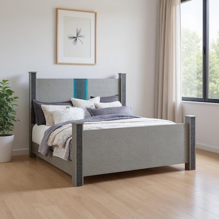 Homeroots Silver Wood And Faux Crystals Lighted Full Four Poster Bed Frame 634343