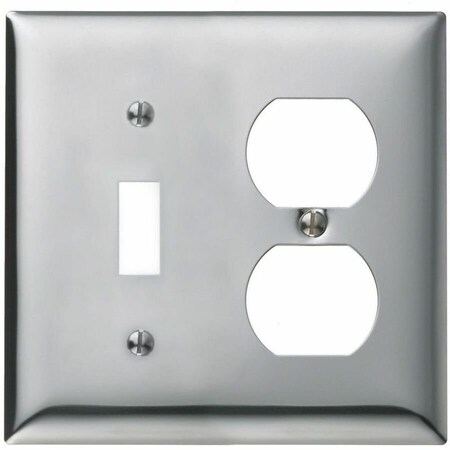 Hubbell Wiring Device-Kellems Wallplates and Boxes, Metallic Plates, 2- Gang, 1) Toggle, 1) Duplex, Standard Size, Chrome Plated Steel SCH18