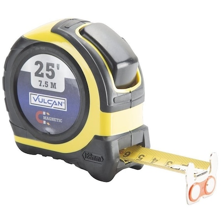 Vulcan Tape Measure, 25 ft L Blade, 1 in W Blade, Steel Blade, ABS Plastic Case, Yellow Case 58-7.5X25-A